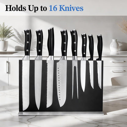 Extra Large Double-Sided Magnetic Knife Block, 14in Silver Stainless Steel Knife Holder for Kitchen Countertop, Safe & Space-Saving Knife Storage Organizer