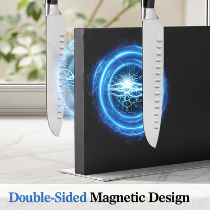 Extra Large Double-Sided Magnetic Knife Block, 14in Silver Stainless Steel Knife Holder for Kitchen Countertop, Safe & Space-Saving Knife Storage Organizer