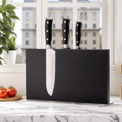 Extra Large Double-Sided Magnetic Knife Block, 14in Silver Stainless Steel Knife Holder for Kitchen Countertop, Safe & Space-Saving Knife Storage Organizer
