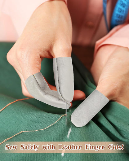 5 Pairs Leather Finger Cots, Needle Felting Finger Protectors for Sewing, Thumb Protection Sleeve, Thumb Thimble Guards Tools for Knitting Embroidery Needlework, Random