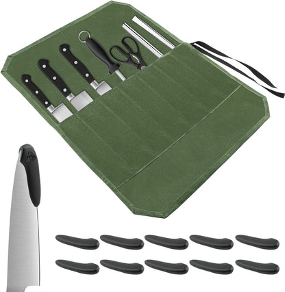 Knife Roll Bag, Chef’s Knife Roll Bag, Waterproof Waxed Canvas Pouch with 7 Slots, Multi-function Cutlery Knives Pouch Holder for Home Kitchen Travel Camping