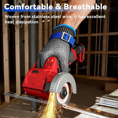 A9 Cut Resistant Chainmail Gloves – Stainless Steel Mesh Metal Glove with Adjustable Wrist Buckle & Nylon Liner Gloves