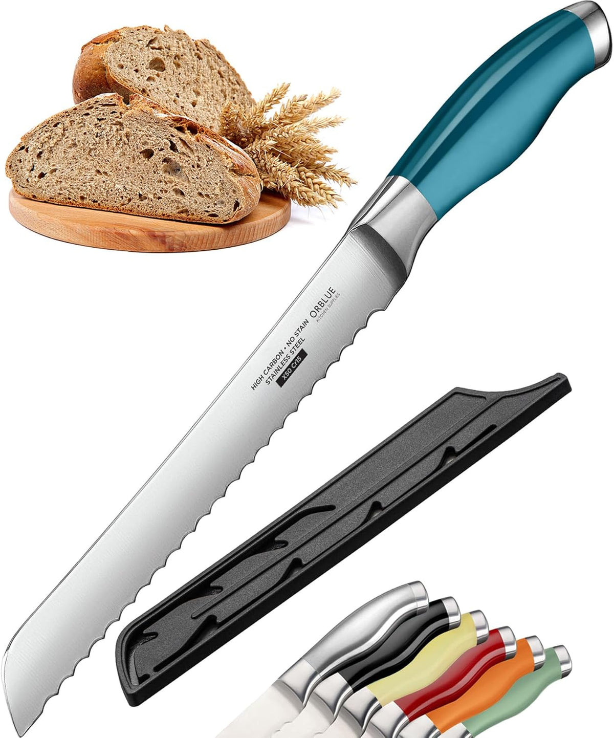 Serrated Bread Knife Ultra-Sharp Stainless Steel Professional Grade Bread Cutter - Cuts Thick Loaves Effortlessly - (8-Inch Blade with 5-Inch Handle), Blue