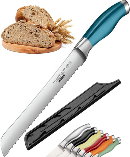 Serrated Bread Knife Ultra-Sharp Stainless Steel Professional Grade Bread Cutter - Cuts Thick Loaves Effortlessly - (8-Inch Blade with 5-Inch Handle), Blue