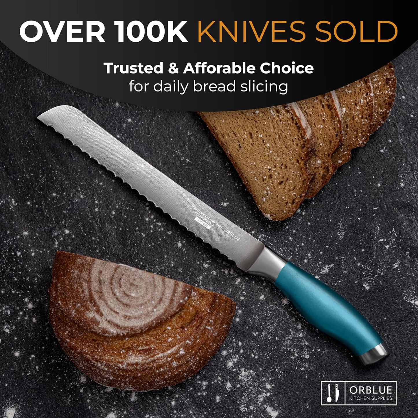 Serrated Bread Knife Ultra-Sharp Stainless Steel Professional Grade Bread Cutter - Cuts Thick Loaves Effortlessly - (8-Inch Blade with 5-Inch Handle), Blue