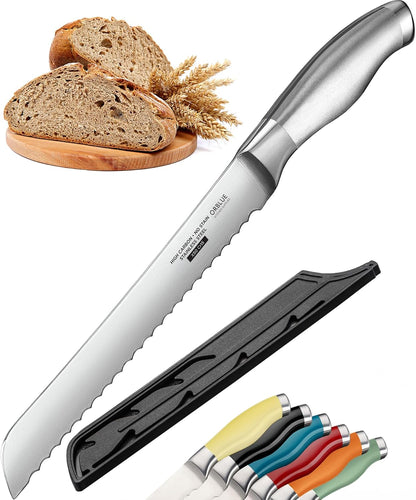Serrated Bread Knife Ultra-Sharp Stainless Steel Professional Grade Bread Cutter - Cuts Thick Loaves Effortlessly - (8-Inch Blade with 5-Inch Handle), Blue