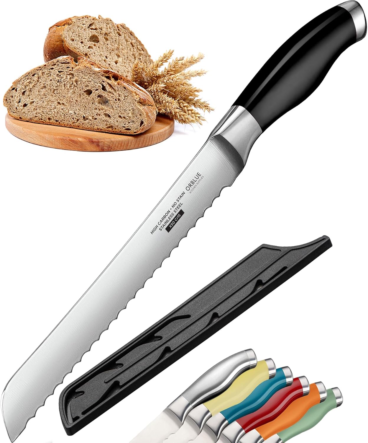 Serrated Bread Knife Ultra-Sharp Stainless Steel Professional Grade Bread Cutter - Cuts Thick Loaves Effortlessly - (8-Inch Blade with 5-Inch Handle), Blue