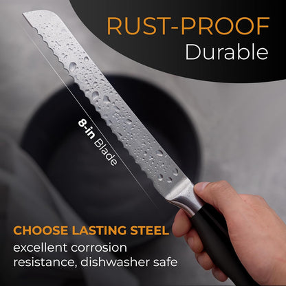 Serrated Bread Knife Ultra-Sharp Stainless Steel Professional Grade Bread Cutter - Cuts Thick Loaves Effortlessly - (8-Inch Blade with 5-Inch Handle), Blue
