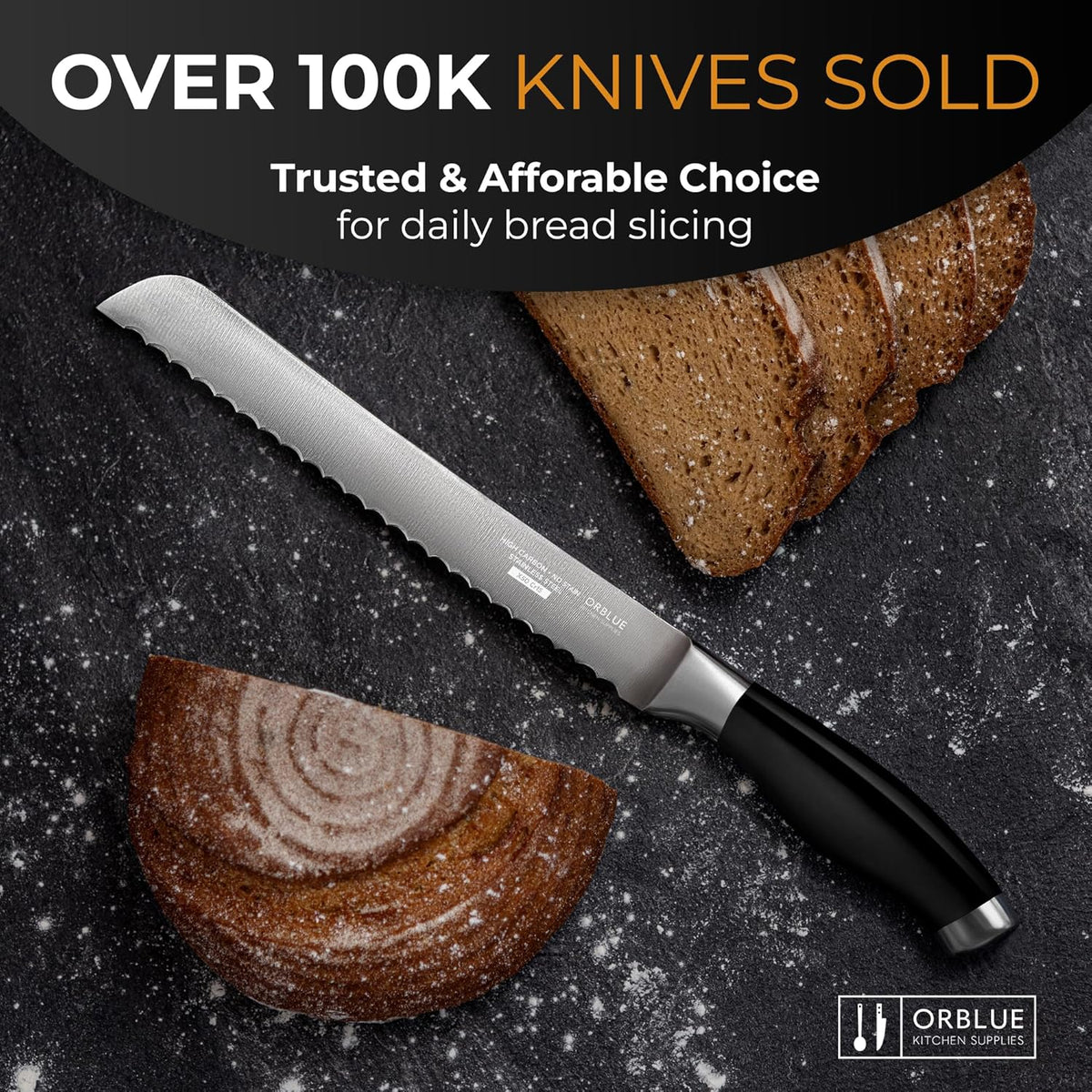 Serrated Bread Knife Ultra-Sharp Stainless Steel Professional Grade Bread Cutter - Cuts Thick Loaves Effortlessly - (8-Inch Blade with 5-Inch Handle), Blue