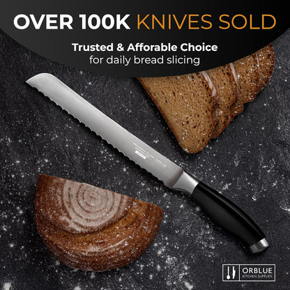 Serrated Bread Knife Ultra-Sharp Stainless Steel Professional Grade Bread Cutter - Cuts Thick Loaves Effortlessly - (8-Inch Blade with 5-Inch Handle), Blue