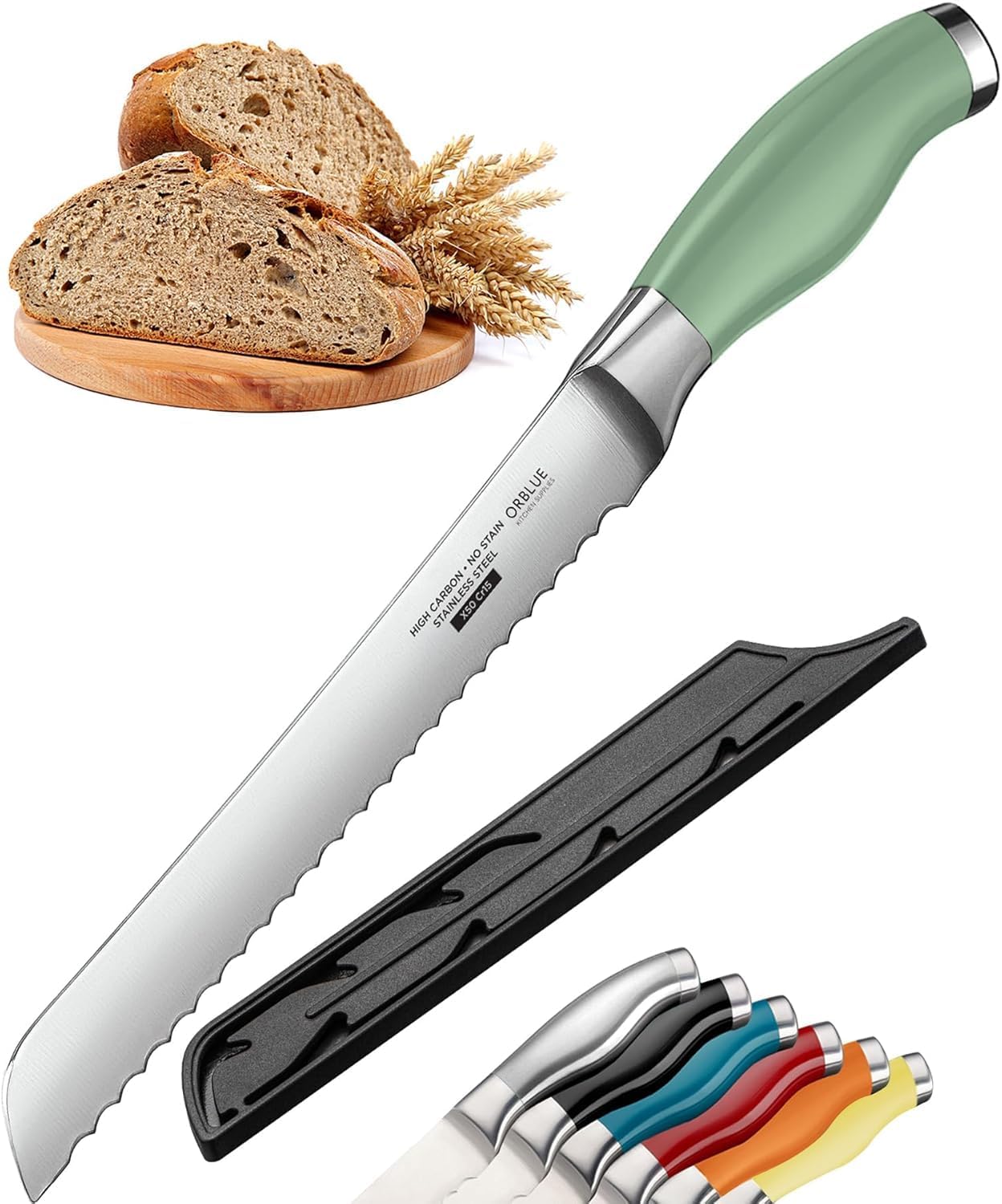 Serrated Bread Knife Ultra-Sharp Stainless Steel Professional Grade Bread Cutter - Cuts Thick Loaves Effortlessly - (8-Inch Blade with 5-Inch Handle), Blue