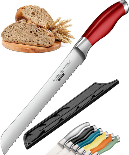 Serrated Bread Knife Ultra-Sharp Stainless Steel Professional Grade Bread Cutter - Cuts Thick Loaves Effortlessly - (8-Inch Blade with 5-Inch Handle), Blue