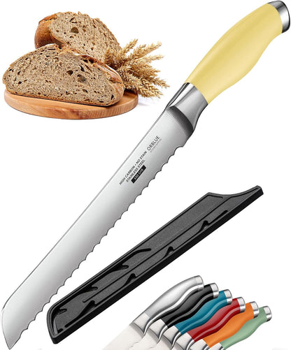 Serrated Bread Knife Ultra-Sharp Stainless Steel Professional Grade Bread Cutter - Cuts Thick Loaves Effortlessly - (8-Inch Blade with 5-Inch Handle), Blue