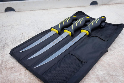 danco 4-Piece Fishing Fillet Knife Kit with Roll Bag, 6, 7 and 9-Inch Set | 4-Piece Fishing Fillet Knife Kit, 6, 7 and 9-Inch Stainless Steel Blades, Non-Slip Handles, 1000D Roll Bag, Fresh/Saltwater