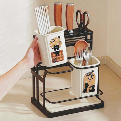 Kitchen Utensil & Knife Holder.Countertop Cutlery Organizer and Drying Caddy, Wall Mountable Utensil Rack for Spoons, Forks & Knives - Smart Kitchen Organization