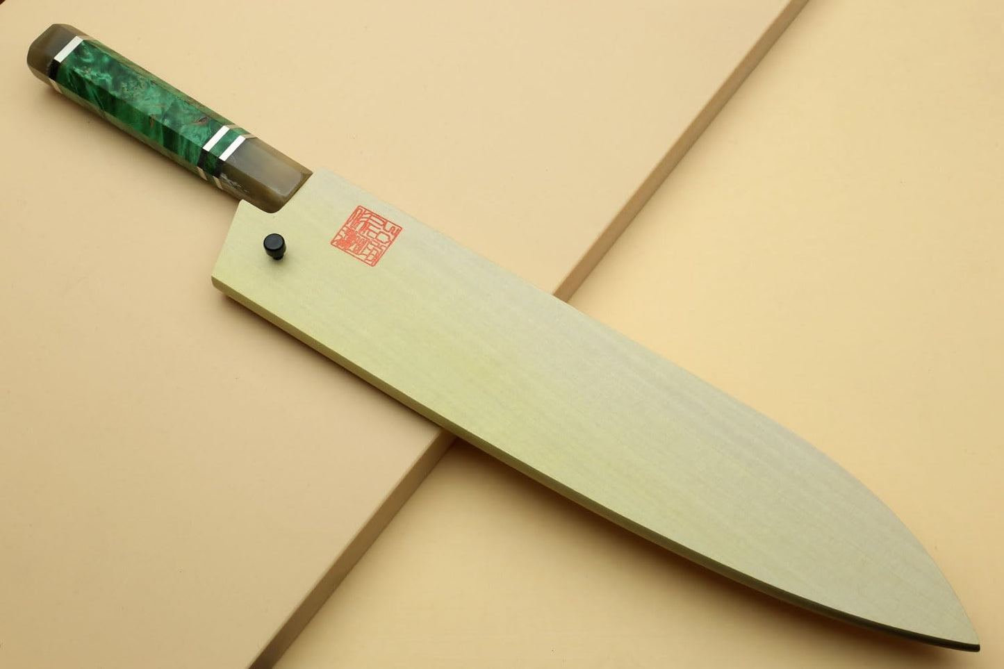 Yoshihiro Damascus SG2 (R2) Semi-Stainless Gyuto Chefs Knife (10.5'' (270mm), Stabilized Maple Burl Handle & Triple Ring)