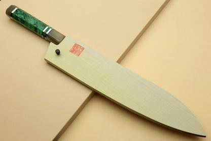 Yoshihiro Damascus SG2 (R2) Semi-Stainless Gyuto Chefs Knife (10.5'' (270mm), Stabilized Maple Burl Handle & Triple Ring)
