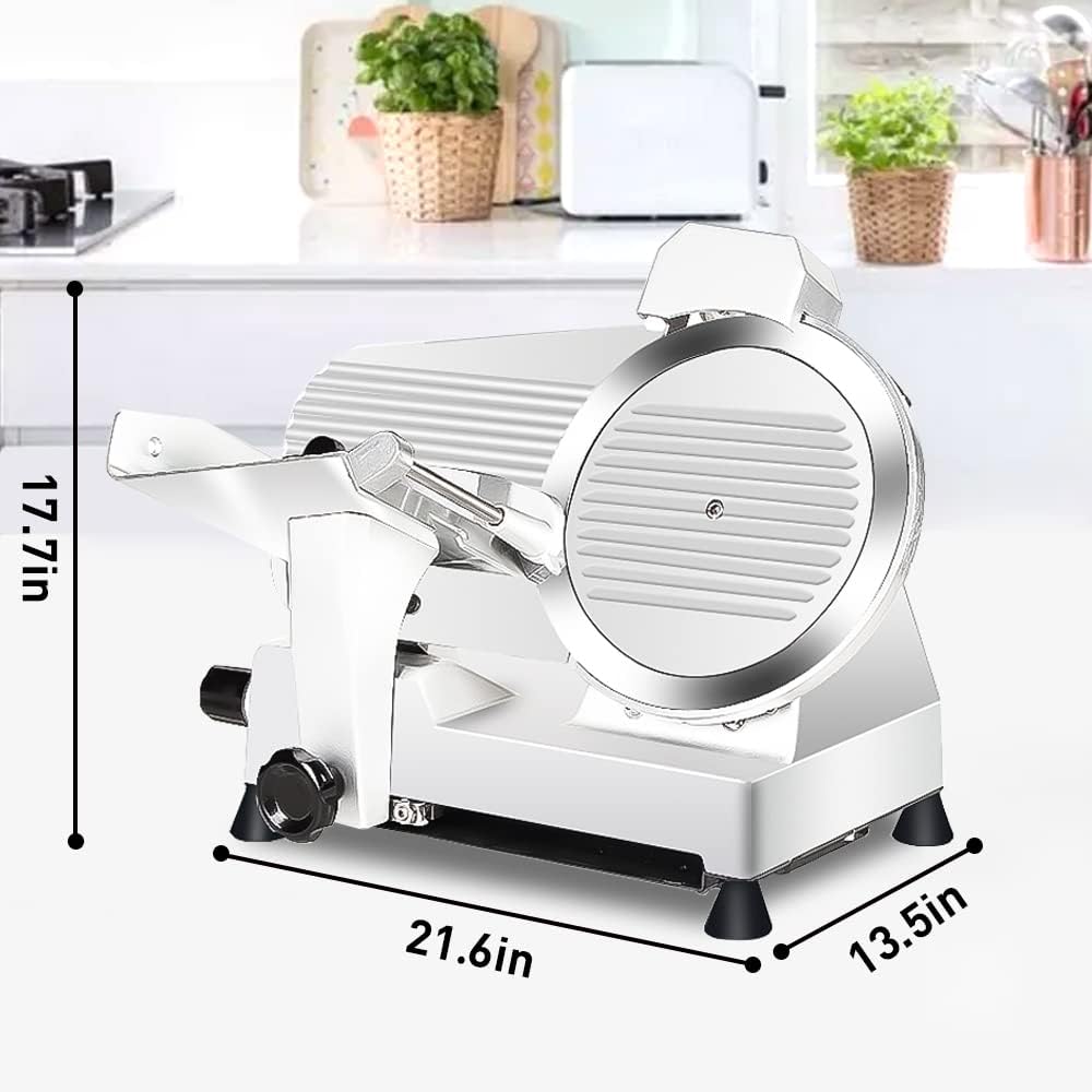 Meat Slicer10-inch 340W Home Use and for Commercial Electric Food Slicer with Chromium-plated Steel Blade and Built-in Sharpening Stone Easy to Clean Adjustable Thickness Cuts Meat Bread and Cheese