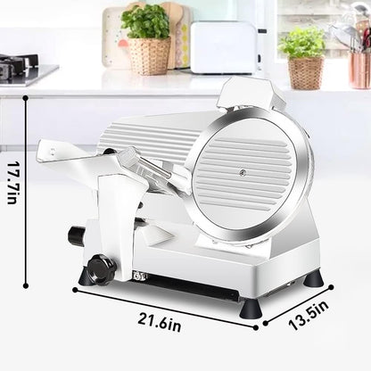 Meat Slicer10-inch 340W Home Use and for Commercial Electric Food Slicer with Chromium-plated Steel Blade and Built-in Sharpening Stone Easy to Clean Adjustable Thickness Cuts Meat Bread and Cheese