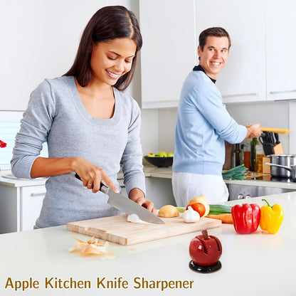 Apple Kitchen Knife Sharpener - Quick Pull Through Knife Sharpener with Suction Cup|Tungsten Carbide & Ceramic Blades (2-Stage)|Cute Kitchen Gadget,Gift for Mom