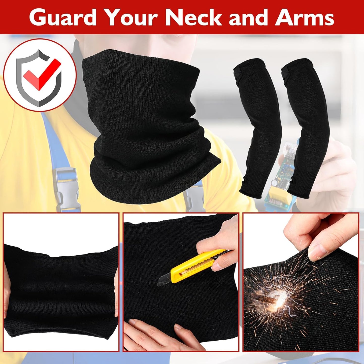 Cut Resistance Welding Sleeves and Welding Neck Protector for Men Heat Resistant Arm Guards Heat & Flame & Fire & Stab Proof Hockey Neck Guard for Kitchen Mechanic Work Gardening