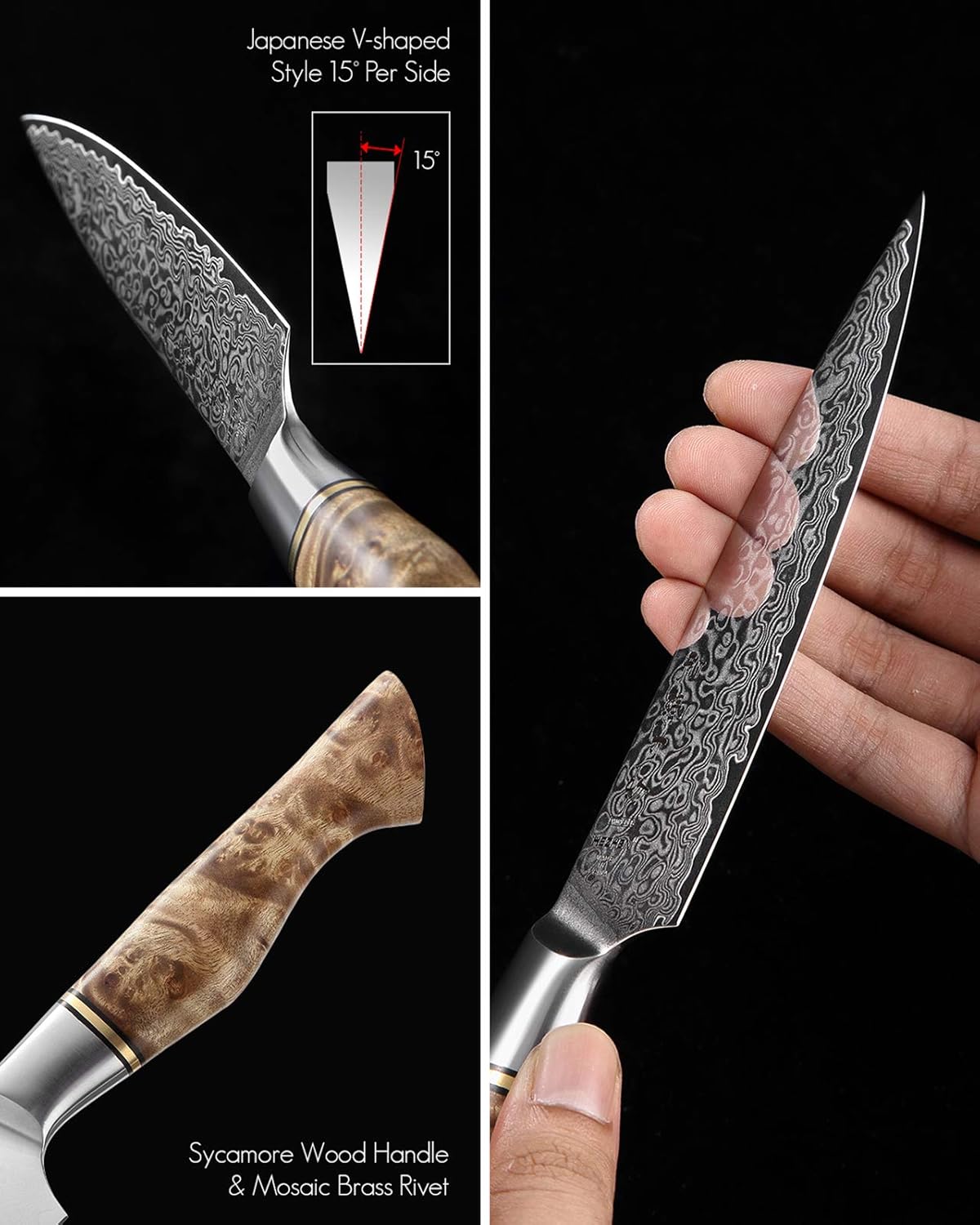 5 inch Utility Knife with Razor Sharp- Damascus Steel with Rose Pattern Multifunctional VG10 Professional Paring-Fruit knife- Master Series Ergonomic Figured Sycamore Wood Handle