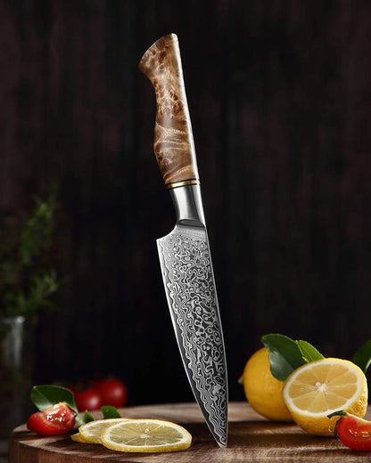 5 inch Utility Knife with Razor Sharp- Damascus Steel with Rose Pattern Multifunctional VG10 Professional Paring-Fruit knife- Master Series Ergonomic Figured Sycamore Wood Handle