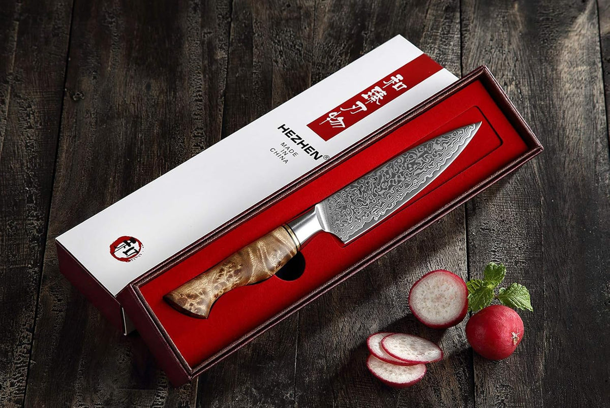 5 inch Utility Knife with Razor Sharp- Damascus Steel with Rose Pattern Multifunctional VG10 Professional Paring-Fruit knife- Master Series Ergonomic Figured Sycamore Wood Handle
