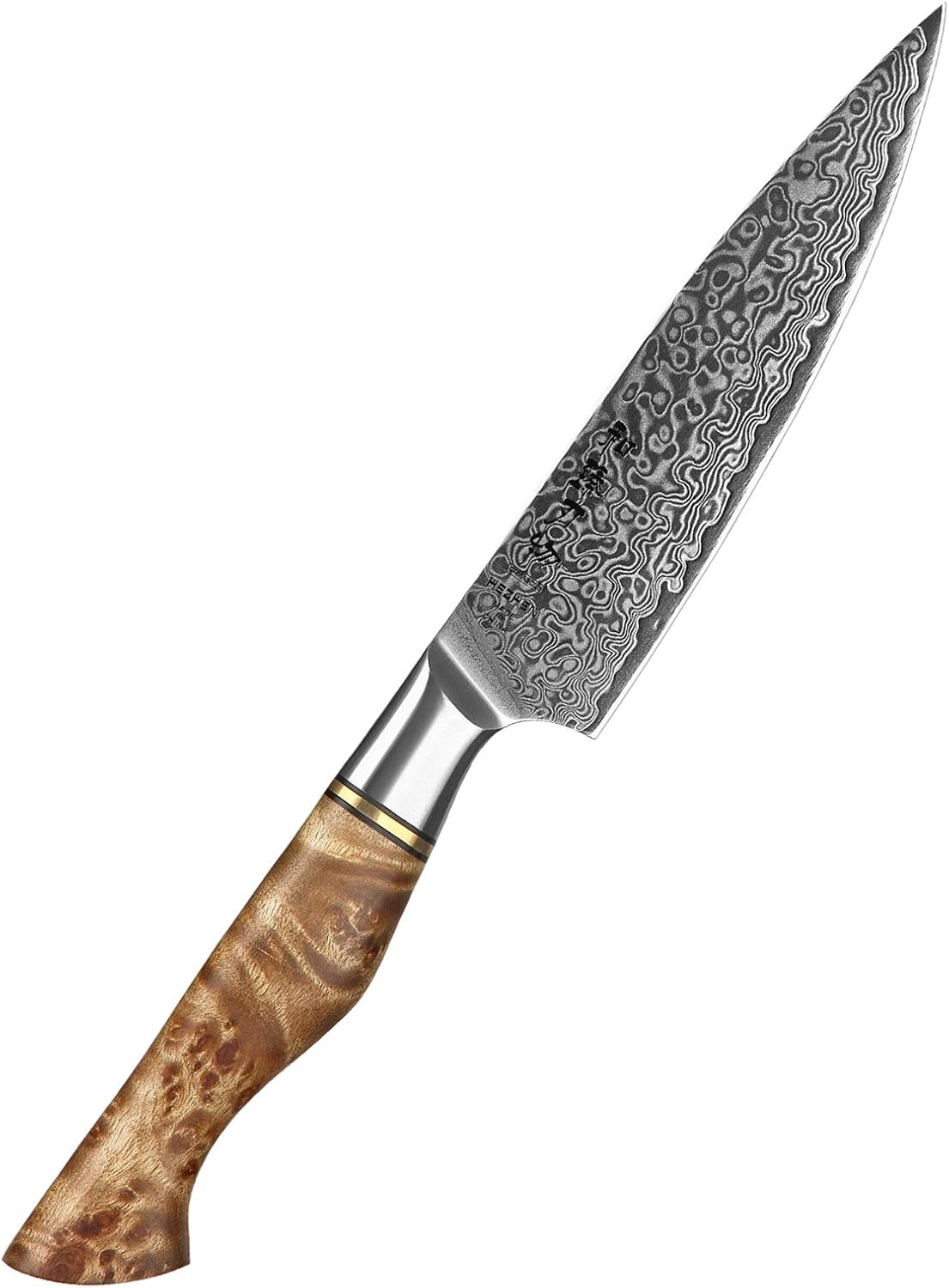 5 inch Utility Knife with Razor Sharp- Damascus Steel with Rose Pattern Multifunctional VG10 Professional Paring-Fruit knife- Master Series Ergonomic Figured Sycamore Wood Handle