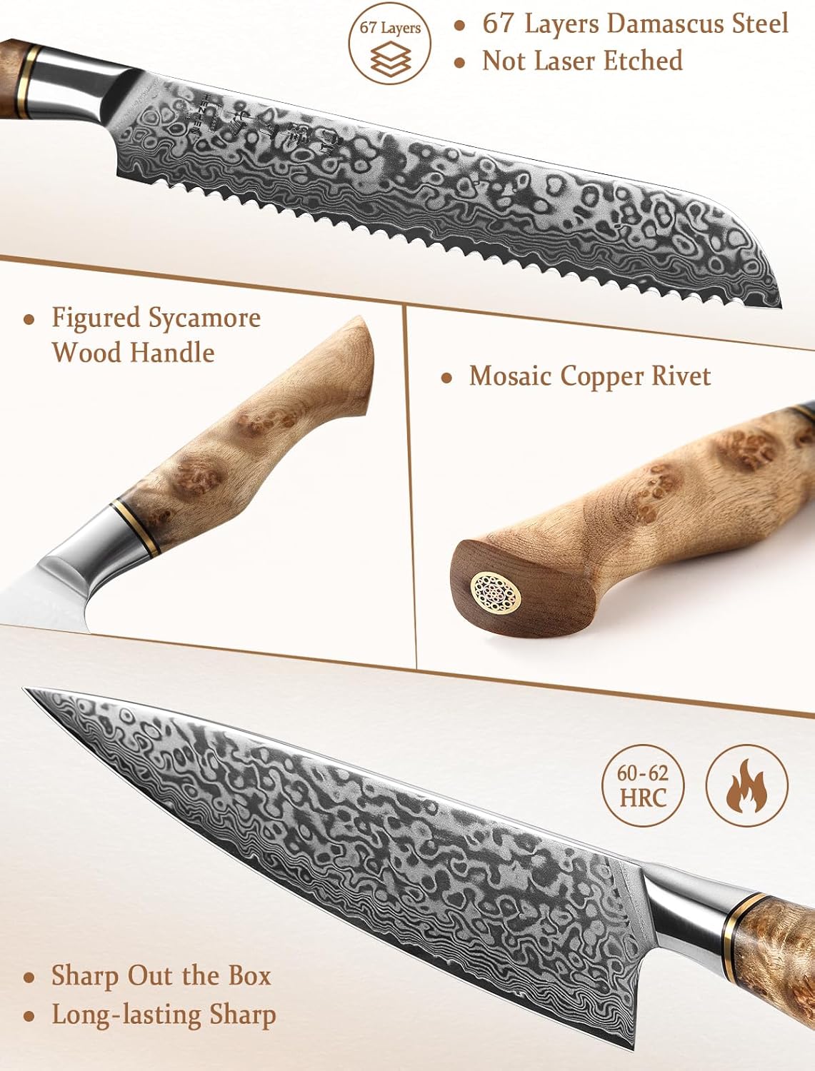 5 inch Utility Knife with Razor Sharp- Damascus Steel with Rose Pattern Multifunctional VG10 Professional Paring-Fruit knife- Master Series Ergonomic Figured Sycamore Wood Handle