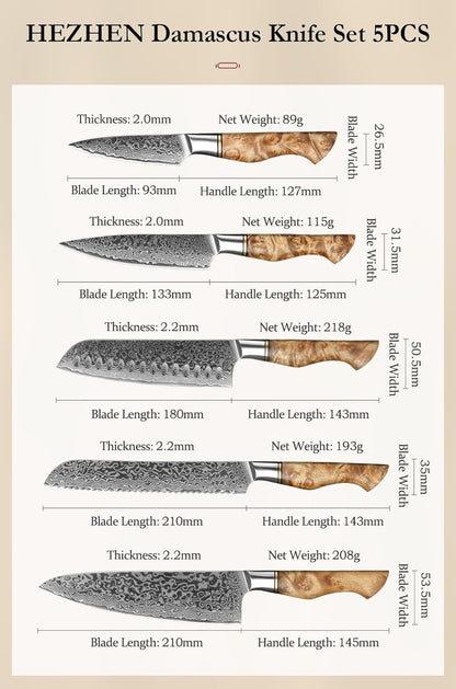 5 inch Utility Knife with Razor Sharp- Damascus Steel with Rose Pattern Multifunctional VG10 Professional Paring-Fruit knife- Master Series Ergonomic Figured Sycamore Wood Handle