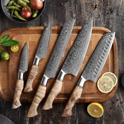 5 inch Utility Knife with Razor Sharp- Damascus Steel with Rose Pattern Multifunctional VG10 Professional Paring-Fruit knife- Master Series Ergonomic Figured Sycamore Wood Handle