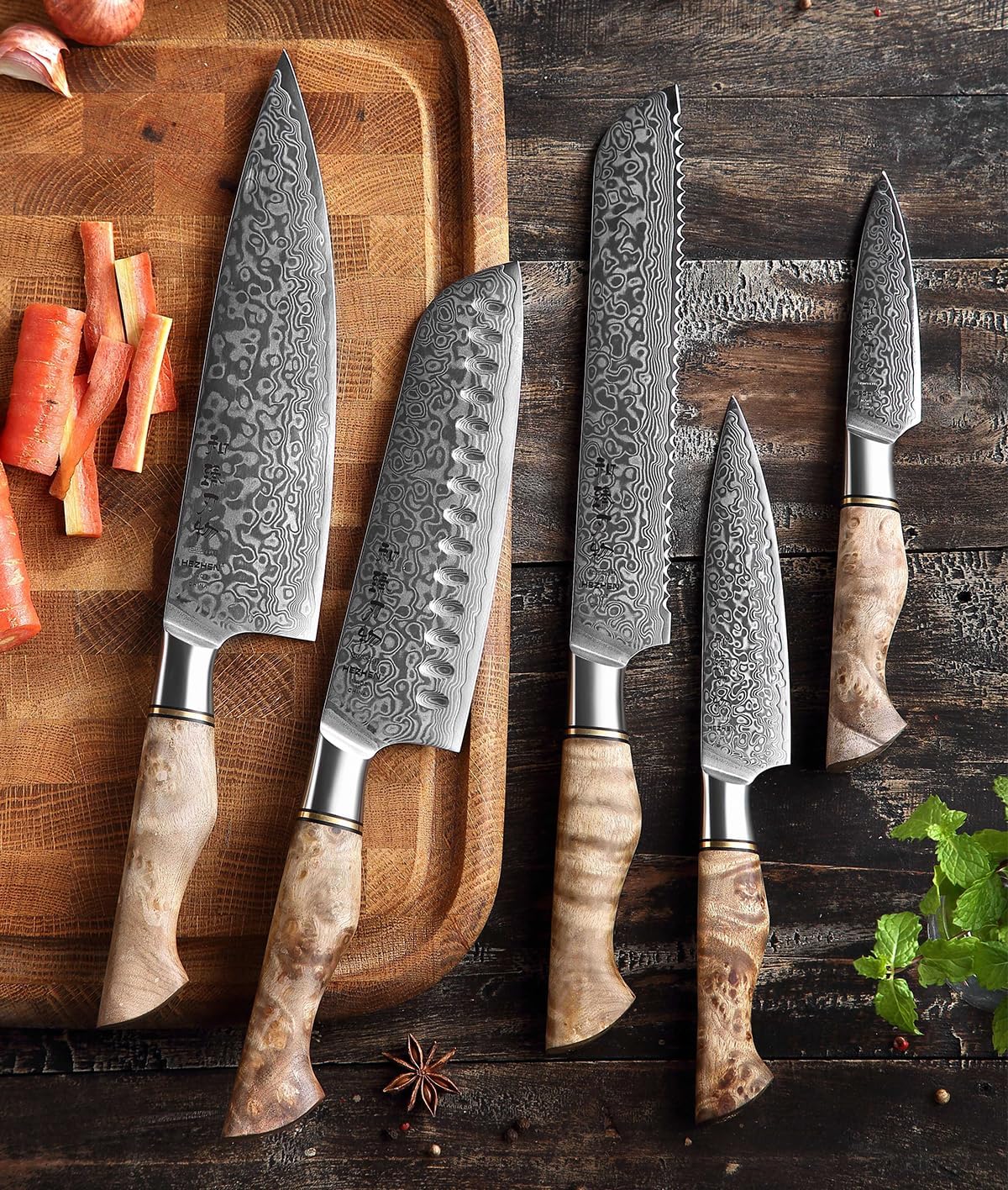 5 inch Utility Knife with Razor Sharp- Damascus Steel with Rose Pattern Multifunctional VG10 Professional Paring-Fruit knife- Master Series Ergonomic Figured Sycamore Wood Handle