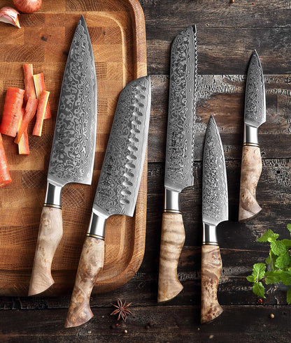 5 inch Utility Knife with Razor Sharp- Damascus Steel with Rose Pattern Multifunctional VG10 Professional Paring-Fruit knife- Master Series Ergonomic Figured Sycamore Wood Handle