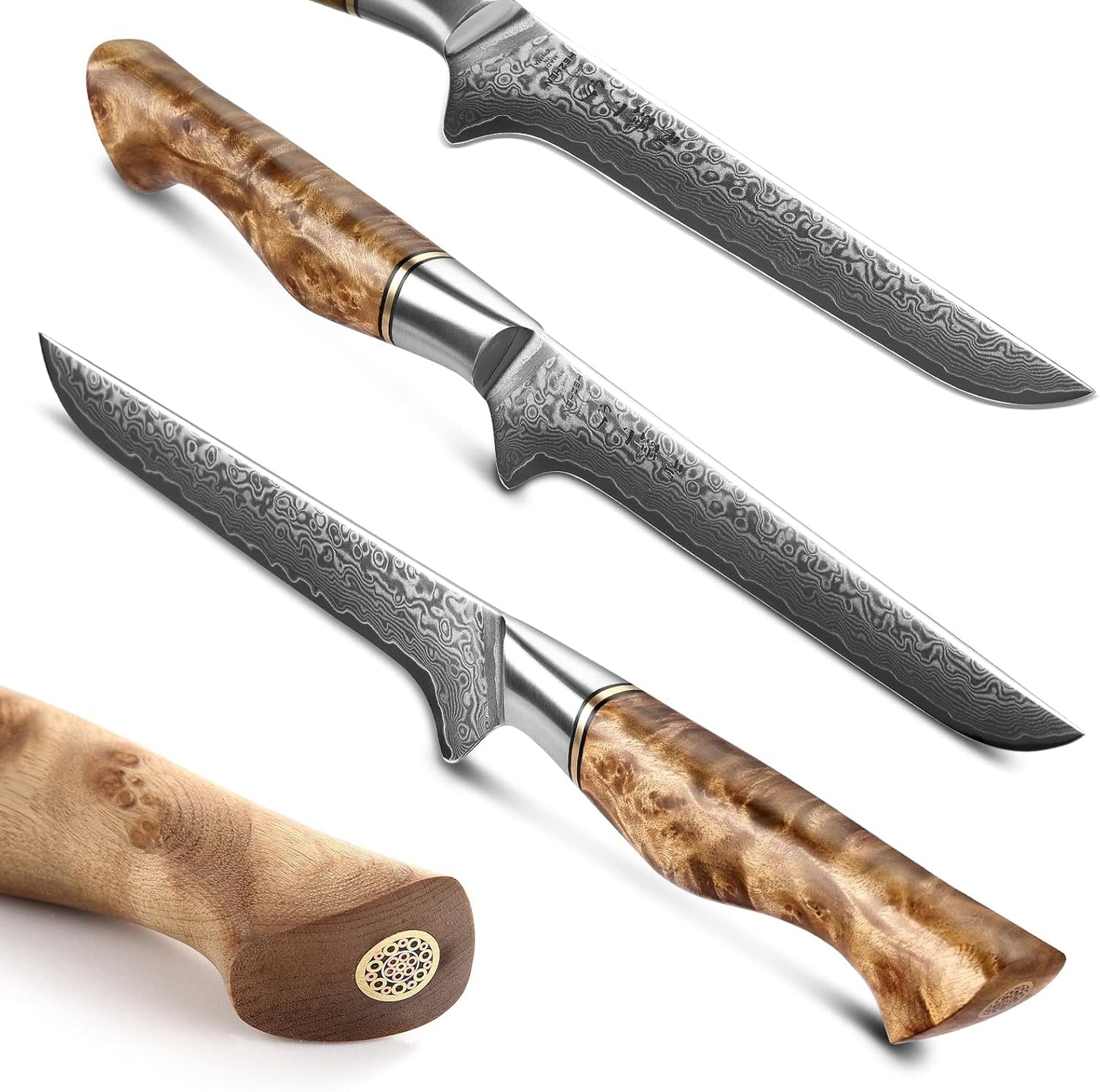 5 inch Utility Knife with Razor Sharp- Damascus Steel with Rose Pattern Multifunctional VG10 Professional Paring-Fruit knife- Master Series Ergonomic Figured Sycamore Wood Handle