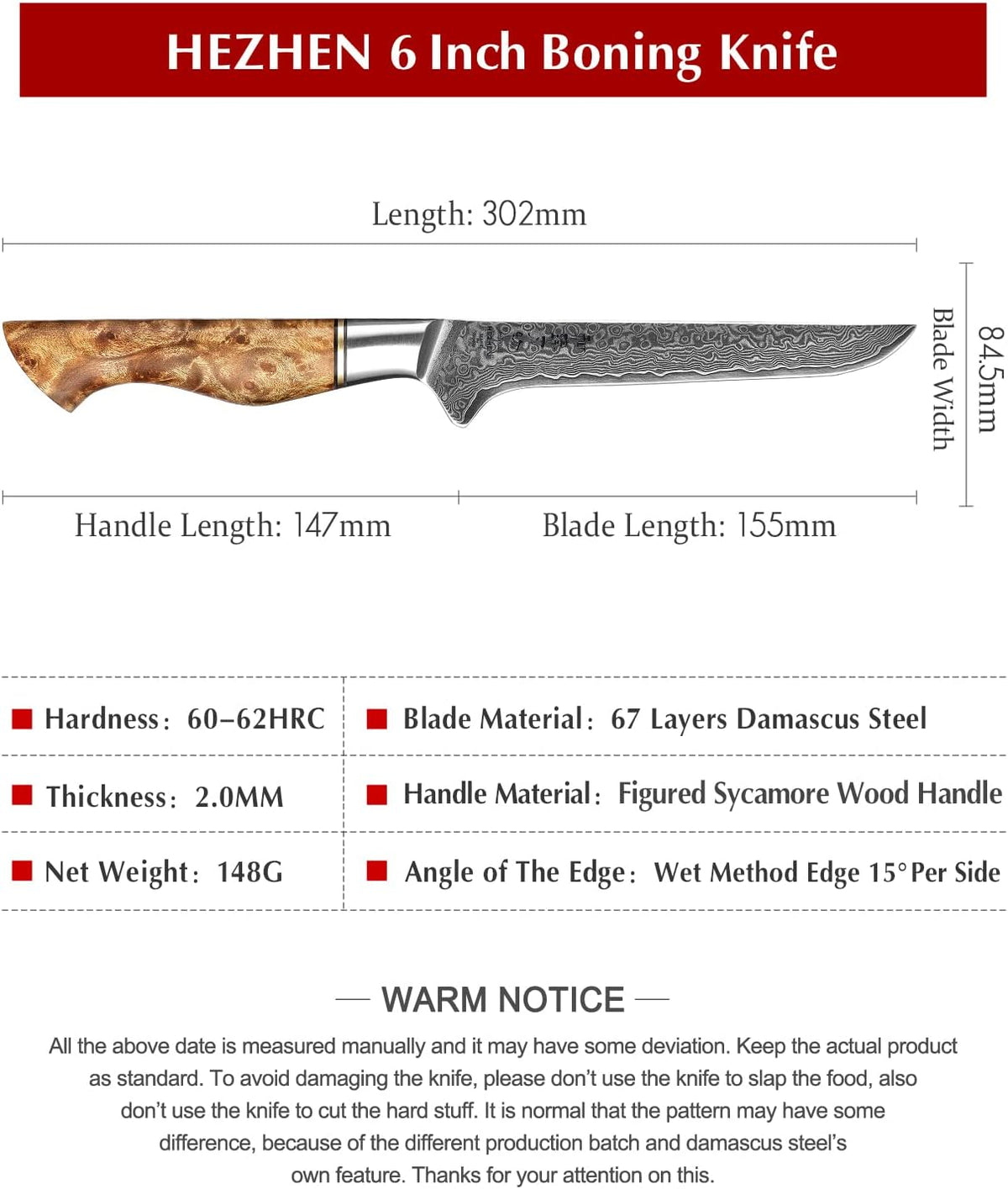 5 inch Utility Knife with Razor Sharp- Damascus Steel with Rose Pattern Multifunctional VG10 Professional Paring-Fruit knife- Master Series Ergonomic Figured Sycamore Wood Handle