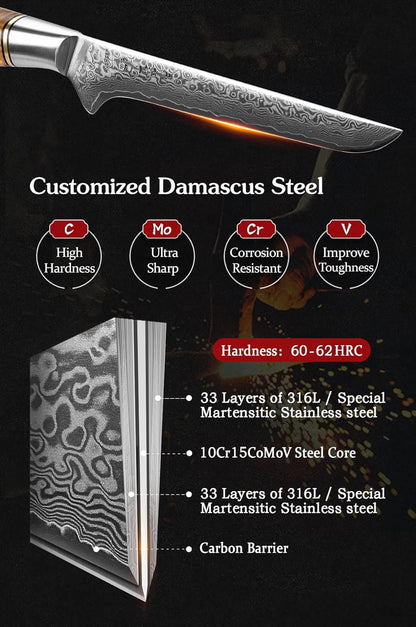 5 inch Utility Knife with Razor Sharp- Damascus Steel with Rose Pattern Multifunctional VG10 Professional Paring-Fruit knife- Master Series Ergonomic Figured Sycamore Wood Handle