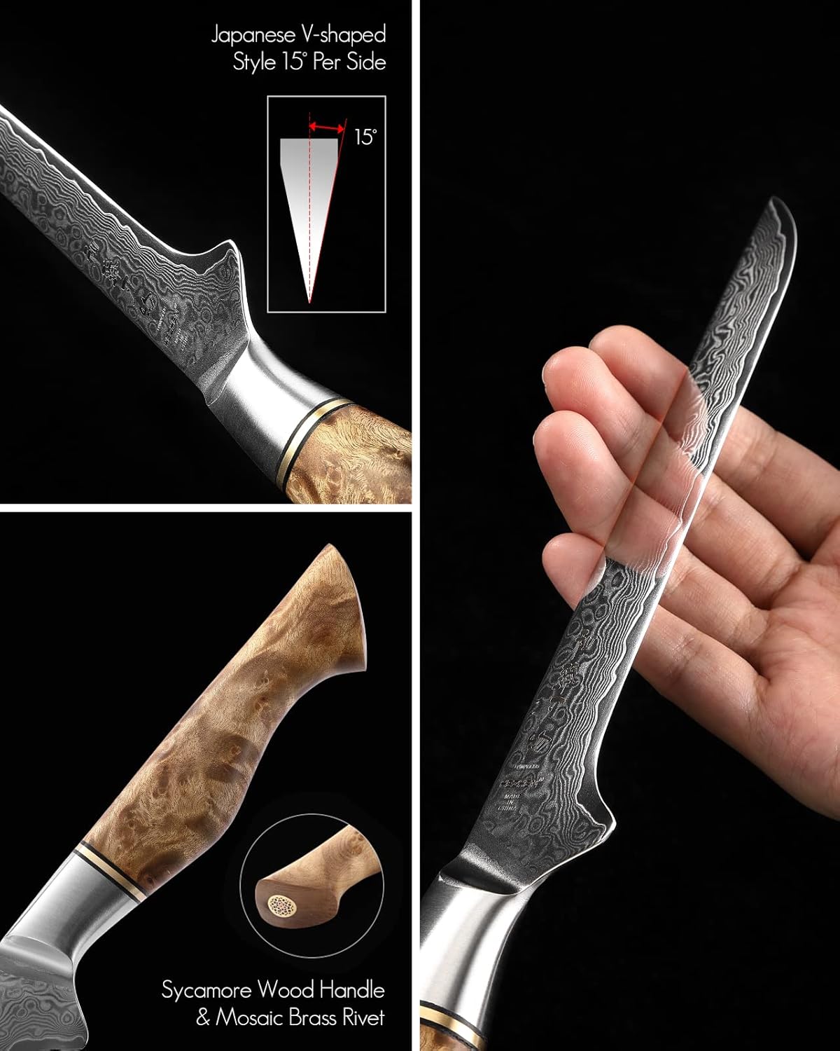 5 inch Utility Knife with Razor Sharp- Damascus Steel with Rose Pattern Multifunctional VG10 Professional Paring-Fruit knife- Master Series Ergonomic Figured Sycamore Wood Handle