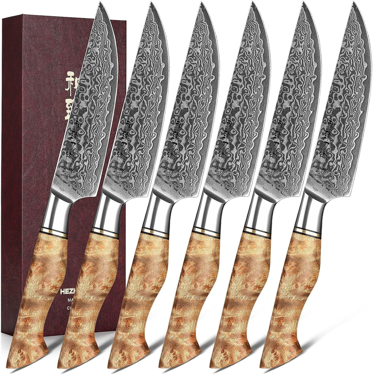 5 inch Utility Knife with Razor Sharp- Damascus Steel with Rose Pattern Multifunctional VG10 Professional Paring-Fruit knife- Master Series Ergonomic Figured Sycamore Wood Handle