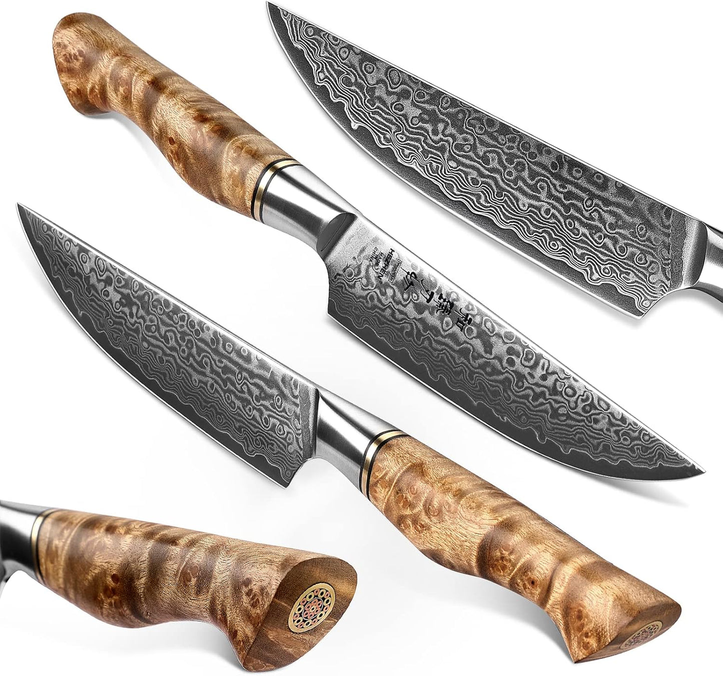 5 inch Utility Knife with Razor Sharp- Damascus Steel with Rose Pattern Multifunctional VG10 Professional Paring-Fruit knife- Master Series Ergonomic Figured Sycamore Wood Handle