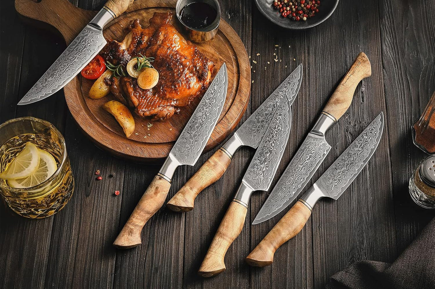 5 inch Utility Knife with Razor Sharp- Damascus Steel with Rose Pattern Multifunctional VG10 Professional Paring-Fruit knife- Master Series Ergonomic Figured Sycamore Wood Handle