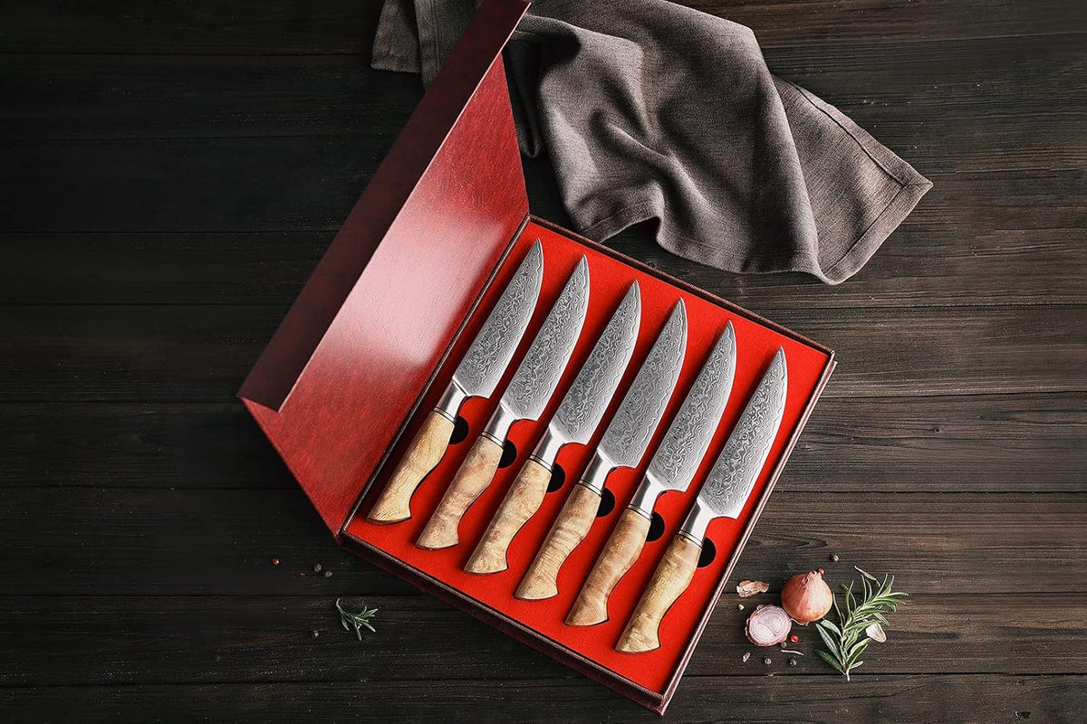 5 inch Utility Knife with Razor Sharp- Damascus Steel with Rose Pattern Multifunctional VG10 Professional Paring-Fruit knife- Master Series Ergonomic Figured Sycamore Wood Handle