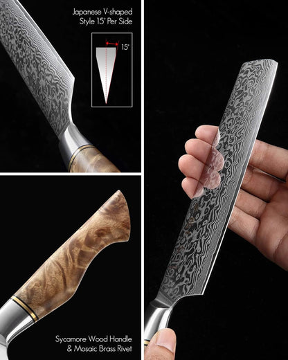5 inch Utility Knife with Razor Sharp- Damascus Steel with Rose Pattern Multifunctional VG10 Professional Paring-Fruit knife- Master Series Ergonomic Figured Sycamore Wood Handle