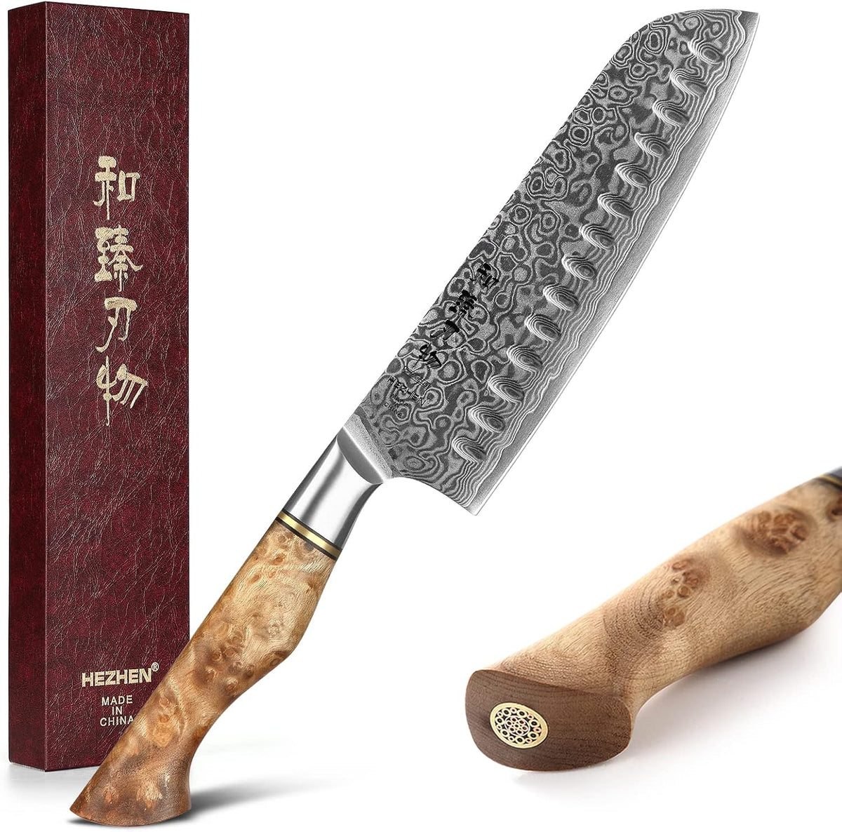 5 inch Utility Knife with Razor Sharp- Damascus Steel with Rose Pattern Multifunctional VG10 Professional Paring-Fruit knife- Master Series Ergonomic Figured Sycamore Wood Handle