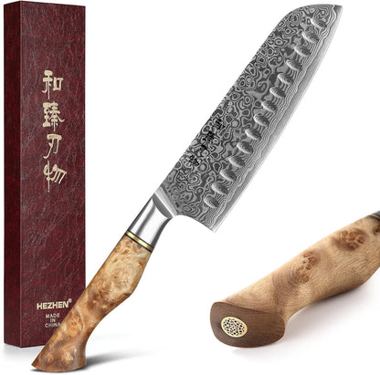 5 inch Utility Knife with Razor Sharp- Damascus Steel with Rose Pattern Multifunctional VG10 Professional Paring-Fruit knife- Master Series Ergonomic Figured Sycamore Wood Handle