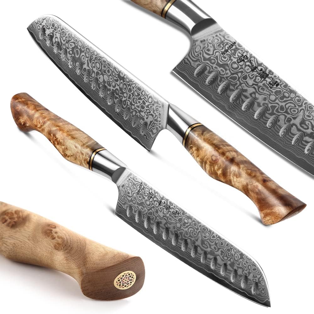 5 inch Utility Knife with Razor Sharp- Damascus Steel with Rose Pattern Multifunctional VG10 Professional Paring-Fruit knife- Master Series Ergonomic Figured Sycamore Wood Handle