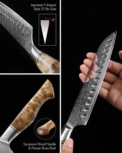 5 inch Utility Knife with Razor Sharp- Damascus Steel with Rose Pattern Multifunctional VG10 Professional Paring-Fruit knife- Master Series Ergonomic Figured Sycamore Wood Handle