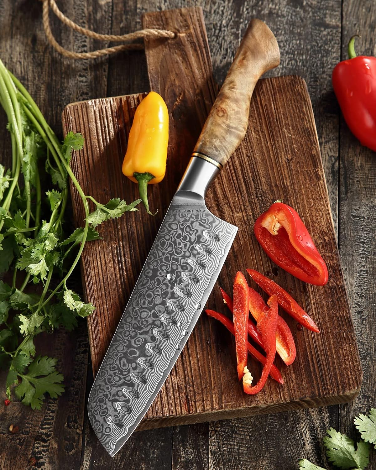 5 inch Utility Knife with Razor Sharp- Damascus Steel with Rose Pattern Multifunctional VG10 Professional Paring-Fruit knife- Master Series Ergonomic Figured Sycamore Wood Handle