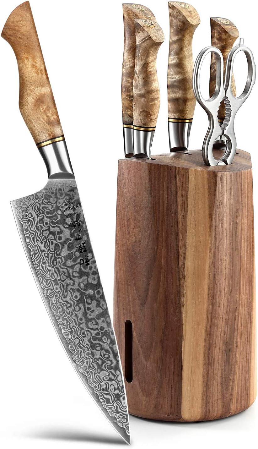 5 inch Utility Knife with Razor Sharp- Damascus Steel with Rose Pattern Multifunctional VG10 Professional Paring-Fruit knife- Master Series Ergonomic Figured Sycamore Wood Handle