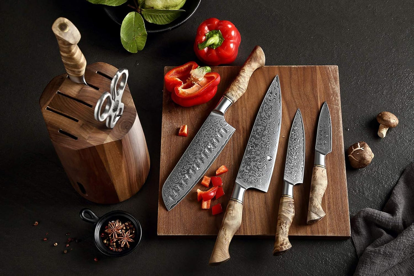 5 inch Utility Knife with Razor Sharp- Damascus Steel with Rose Pattern Multifunctional VG10 Professional Paring-Fruit knife- Master Series Ergonomic Figured Sycamore Wood Handle